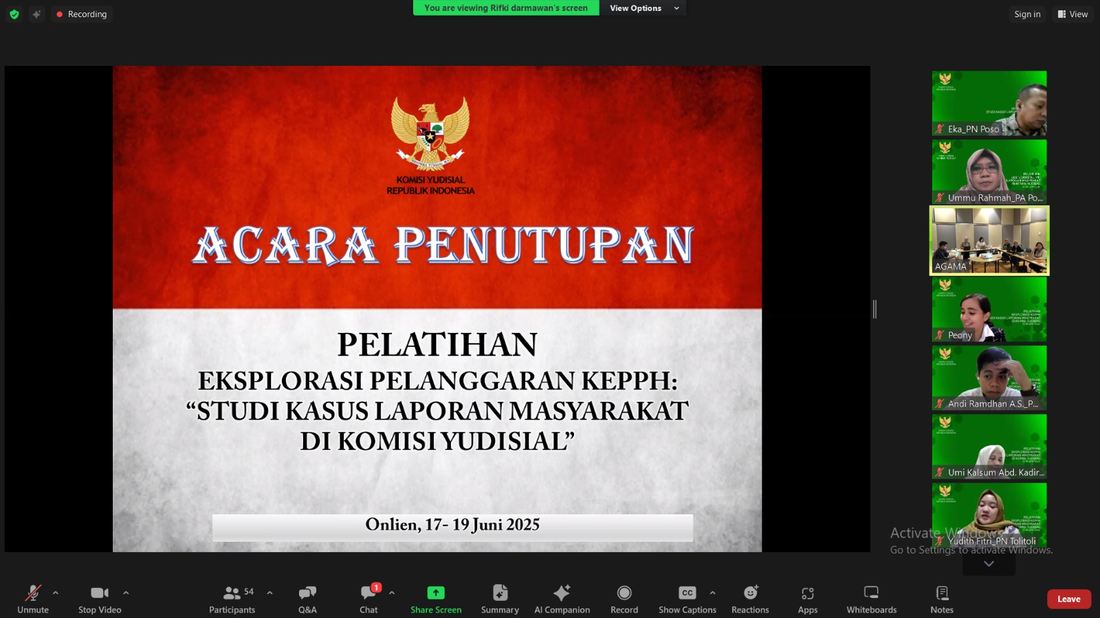 6 Ketua PA Poso Ikuti Pelatihan Online KEPPH oleh Komisi Yudisial RI